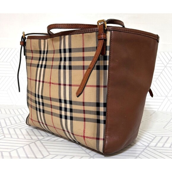 Burberry Beige Brown Leather Haymarket Check Canterbury Tote Shoulder Bag Italy - Picture 6 of 16